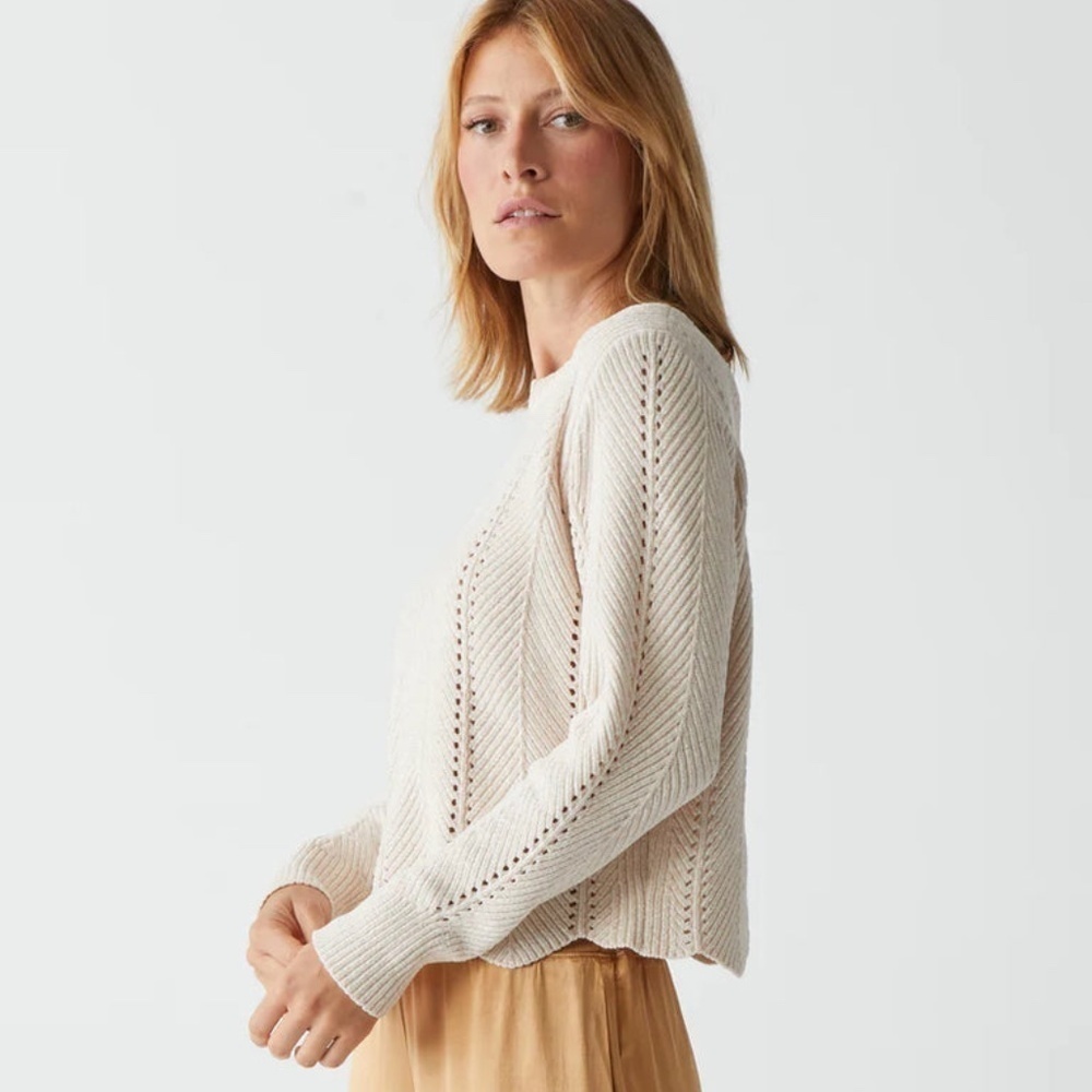 Michael Stars Lakin Cropped Crew Neck Pullover Sweater Color-Chalk, Size-LP, NWT - Picture 2 of 4